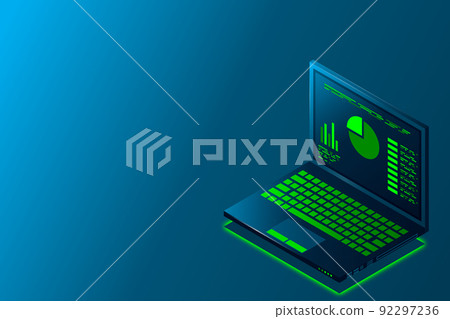 Concept business strategy, Web banner with laptop, Analysis data and Investment, Technology theme, Financial review with laptop and infographic elements 92297236