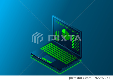 Concept business strategy, Web banner with laptop, Analysis data and Investment, Technology theme, Financial review with laptop and infographic elements 92297237