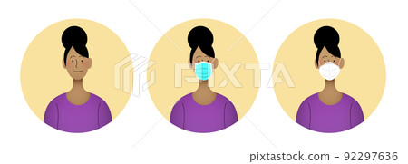 Young black girl wearing FFP2 KN95 and surgical mask 92297636
