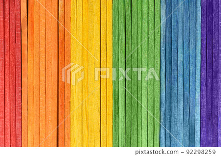 Rainbow LGBT pride flag crafted from thin wooden boards. Rainbow LGBT pride flag crafted from thin wooden boards. 92298259