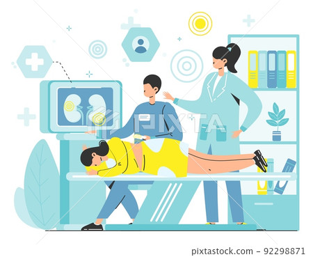 Kidney ultrasound procedure in medical lab vector Kidney ultrasound procedure in medical lab vector 92298871
