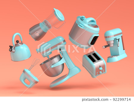 Electric kitchen appliances and utensils for making breakfast on coral Electric kitchen appliances and utensils for making breakfast on coral 92299714
