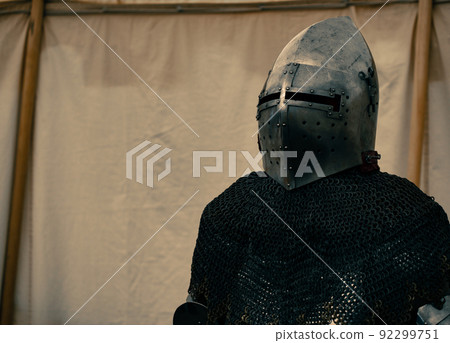 dramatic medieval plate armor scene with helmet dramatic medieval plate armor scene with helmet 92299751
