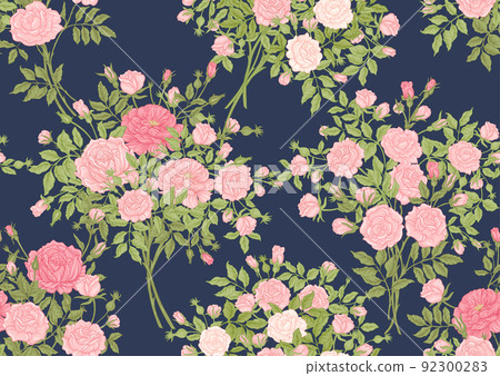 Roses flowers on branches. Millefleurs trendy floral design Roses flowers on branches. Millefleurs trendy floral design 92300283