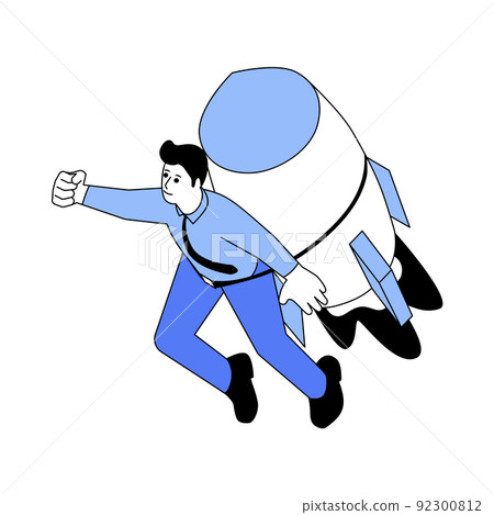 A man in a tie is now flying a rocket.  92300812