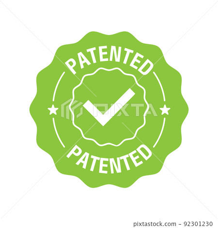 Patented label or sticker. Patent stamp badge icon vector, successfully patented licensed label isolated tag with check mark. Vector Patented label or sticker. Patent stamp badge icon vector, successfully patented licensed label isolated tag with check mark. Vector 92301230