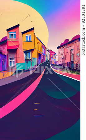 Colorful multicolored bright picture. Painted bright multicolored street. Abstract colorful background. Colorful multicolored bright picture. Painted bright multicolored street. Abstract colorful background. 92301891
