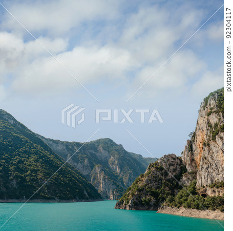 The famous Piva Canyon with its fantastic reservoir. National park Montenegro and Bosnia and Herzegovina, Balkans, Europe. Beauty world. The famous Piva Canyon with its fantastic reservoir. National park Montenegro and Bosnia and Herzegovina, Balkans, Europe. Beauty world. 92304117