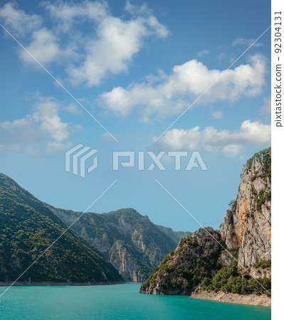 The famous Piva Canyon with its fantastic reservoir. National park Montenegro and Bosnia and Herzegovina, Balkans, Europe. Beauty world. 92304131