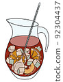 A jug of punch or Spanish red wine fruity sangria cocktail. Doodle cartoon hipster style colored vector illustration. Good for bar restaurant menu ads decoration, poster or card. 92304437