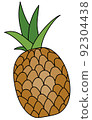 Doodle cartoon whole pineapple fruit. For menu, farmers market design, cocktail making process illustration, cookbook decoration etc. 92304438