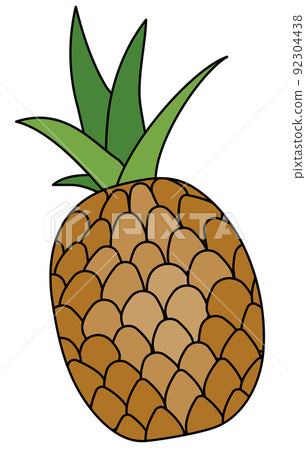 Doodle cartoon whole pineapple fruit. For menu, farmers market design, cocktail making process illustration, cookbook decoration etc. 92304438