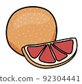 Doodle cartoon whole and slice of grapefruit fruit. For menu, farmers market design, cocktail making process illustration, cookbook decoration etc. 92304441