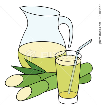 Doodle cartoon style green yellow sugarcane juice in a jug. Refreshing healthy natural drink, cocktail ingredient. For card, stickers, posters, bar menu or cook book recipe. Doodle cartoon style green yellow sugarcane juice in a jug. Refreshing healthy natural drink, cocktail ingredient. For card, stickers, posters, bar menu or cook book recipe. 92304446