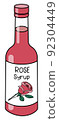 Doodle cartoon style rose syrup in a bottle. Sweet sugar breakfast pancake topping or cocktail ingredient. For card, stickers, posters, bar menu or cook book recipe 92304449