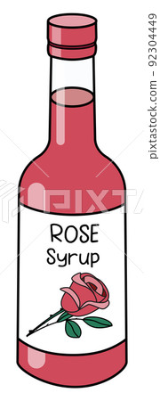 Doodle cartoon style rose syrup in a bottle. Sweet sugar breakfast pancake topping or cocktail ingredient. For card, stickers, posters, bar menu or cook book recipe Doodle cartoon style rose syrup in a bottle. Sweet sugar breakfast pancake topping or cocktail ingredient. For card, stickers, posters, bar menu or cook book recipe 92304449