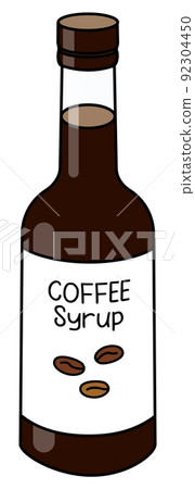 Doodle cartoon style coffee syrup in a bottle. Sweet sugar breakfast pancake topping or cocktail ingredient. For card, stickers, posters, bar menu or cook book recipe Doodle cartoon style coffee syrup in a bottle. Sweet sugar breakfast pancake topping or cocktail ingredient. For card, stickers, posters, bar menu or cook book recipe 92304450
