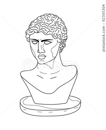 Classic bust sculpture vector in line art style. Greek ancient sculpture vector 92305304
