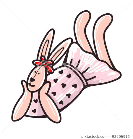 Cute character girl rabbit in red dress sketch 92306915