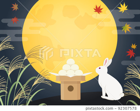滿月和兔子的滿月背景框架 92307578
