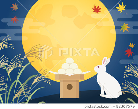 滿月和兔子的滿月背景框架 滿月和兔子的滿月背景框架 92307579