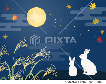 Rabbit and landscape watching the full moon of the 15th night Rabbit and landscape watching the full moon of the 15th night 92308060