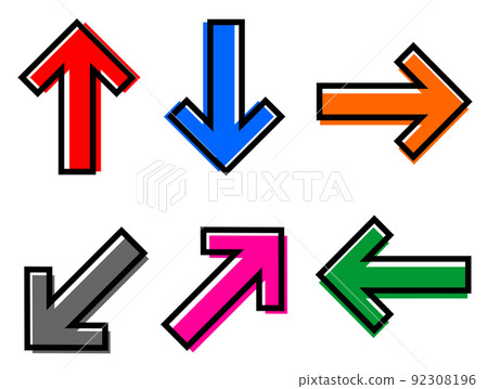 Illustration of arrows showing up, down, left, and right directions 92308196