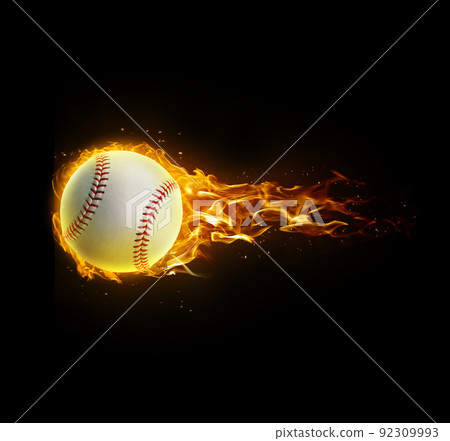 Baseball, on fire on black background 92309993