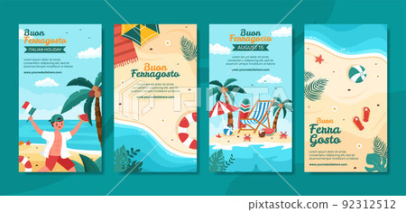 Buon Ferragosto Social Media Stories Template Flat Cartoon Background Vector Illustration 92312512