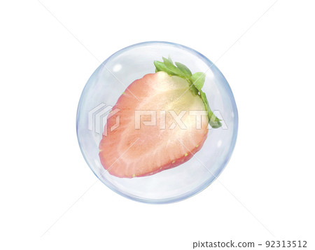 Fresh strawberry slice, in bubble isolated on white background 92313512