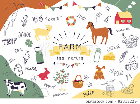 Ranch animals and postcard icon set 92315229