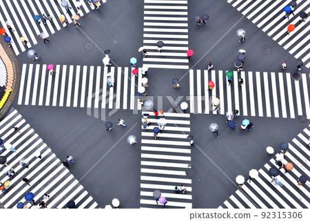 Pedestrians crossing the Sukiyabashi scrambled intersection Pedestrians crossing the Sukiyabashi scrambled intersection 92315306