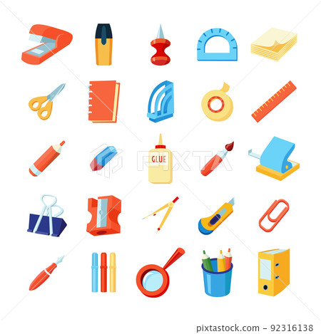 Colorful Stationery Icons Set Colorful Stationery Icons Set 92316138