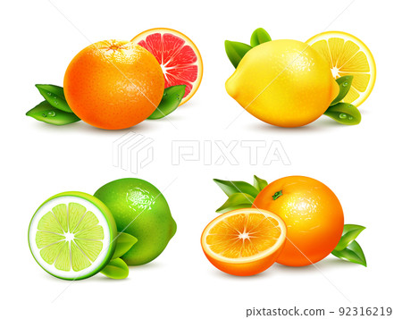 Citrus Fruits  4 Realistic Icons Set 92316219