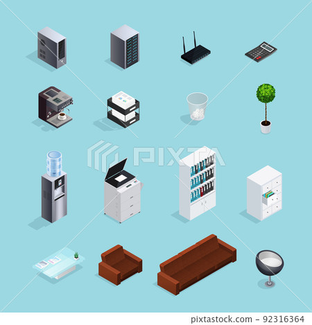 Colored Office Supplies Isometric Icon Set Colored Office Supplies Isometric Icon Set 92316364
