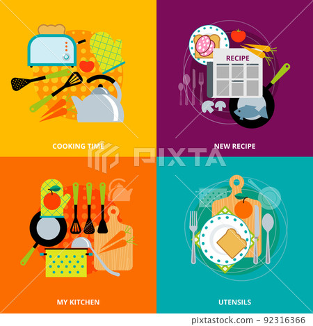 Cooking concept 4 flat icons square Cooking concept 4 flat icons square 92316366