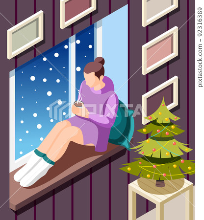 Windowsill Gatherings Isometric Background Windowsill Gatherings Isometric Background 92316389