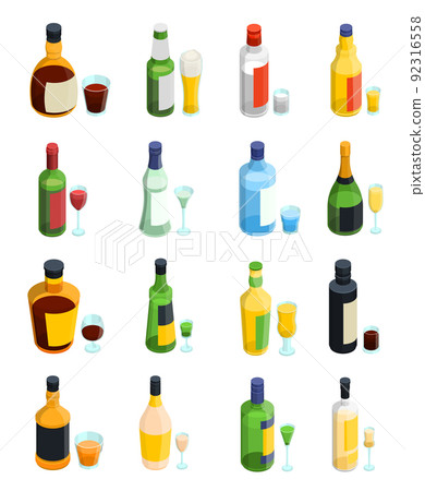 Colored Isometric Alcohol Icon Set Colored Isometric Alcohol Icon Set 92316558