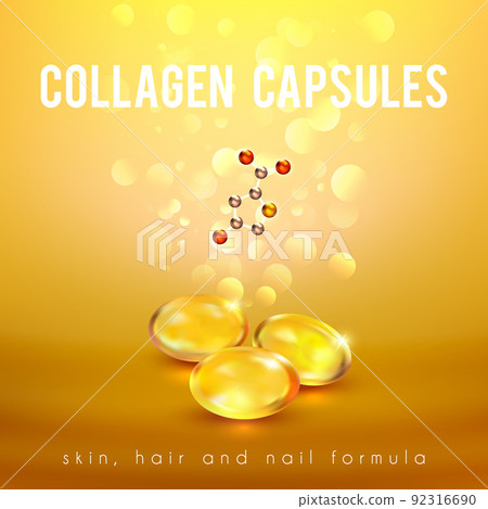 Collagen Formula Capsules Golden Background POster Collagen Formula Capsules Golden Background POster 92316690