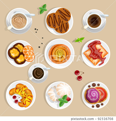 Coffee And Sweets Top View Set Coffee And Sweets Top View Set 92316708