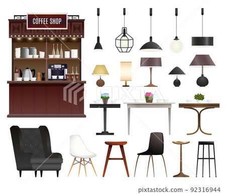 Coffee Shop Realistic Set Coffee Shop Realistic Set 92316944