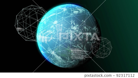 Image of globe, connections and data processing on black background Image of globe, connections and data processing on black background 92317112