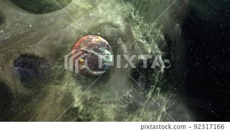 Image of brown planet in yellow galaxy Image of brown planet in yellow galaxy 92317166