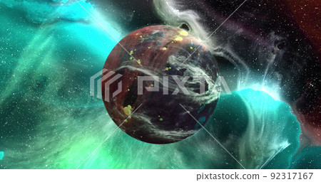 Image of brown planet in green galaxy Image of brown planet in green galaxy 92317167