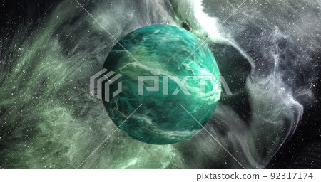 Image of green planet in green galaxy Image of green planet in green galaxy 92317174
