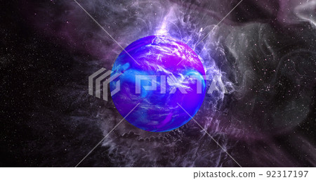 Image of blue planet in violet galaxy Image of blue planet in violet galaxy 92317197