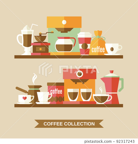 Coffee elements on shelves 92317243