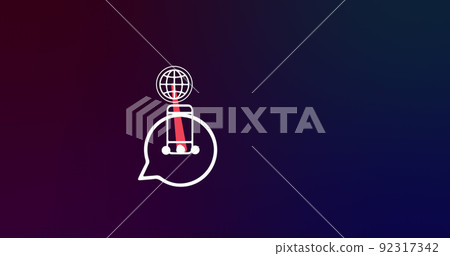 Image of smartphone and connections with tech icons on navy background 92317342