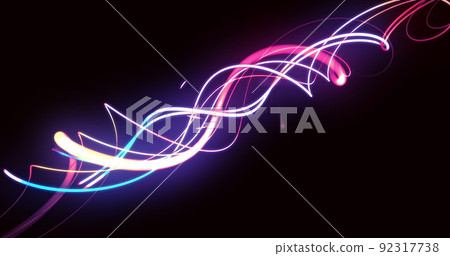 Image of light trails over black background 92317738