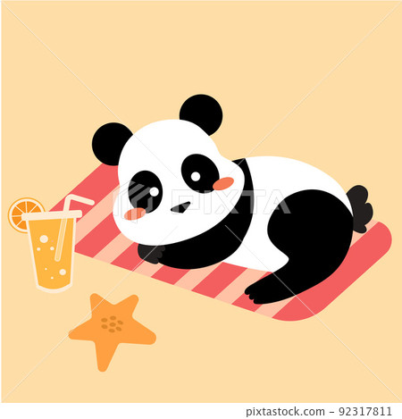 Vector flat cartoon cute kawaii panda bear sunbathe 92317811
